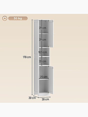 Colonne salle de bain 2 portes 2 étagères 2 niches blanc