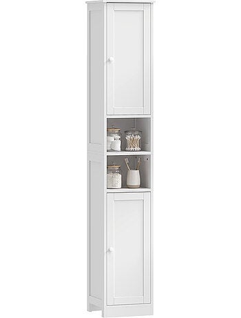 Colonne salle de bain 2 portes 2 étagères 2 niches blanc