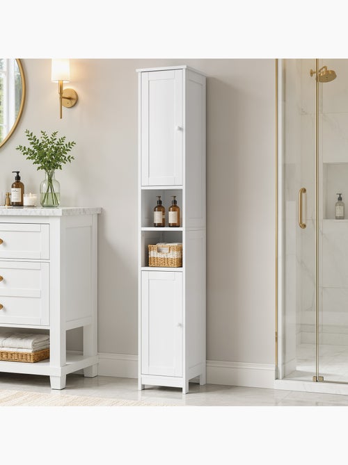 Colonne salle de bain 2 portes 2 étagères 2 niches blanc - Kiabi