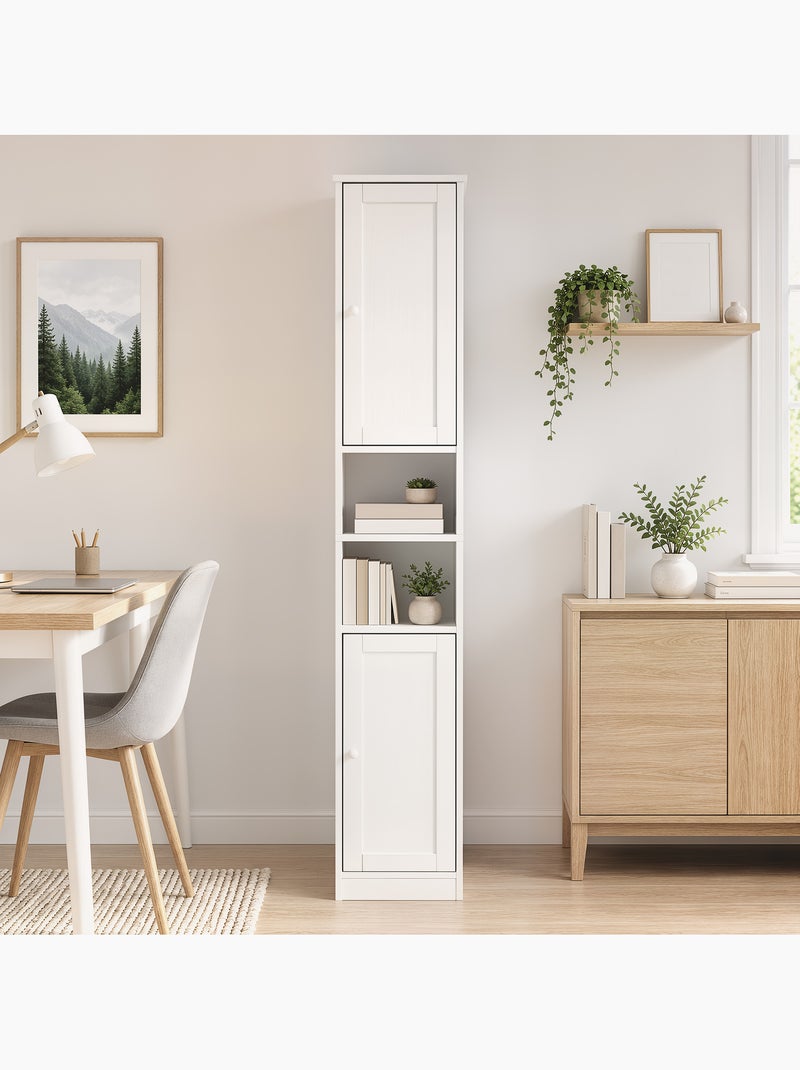 Colonne salle de bain 2 portes 2 étagères 2 niches blanc Blanc Blanc - Kiabi