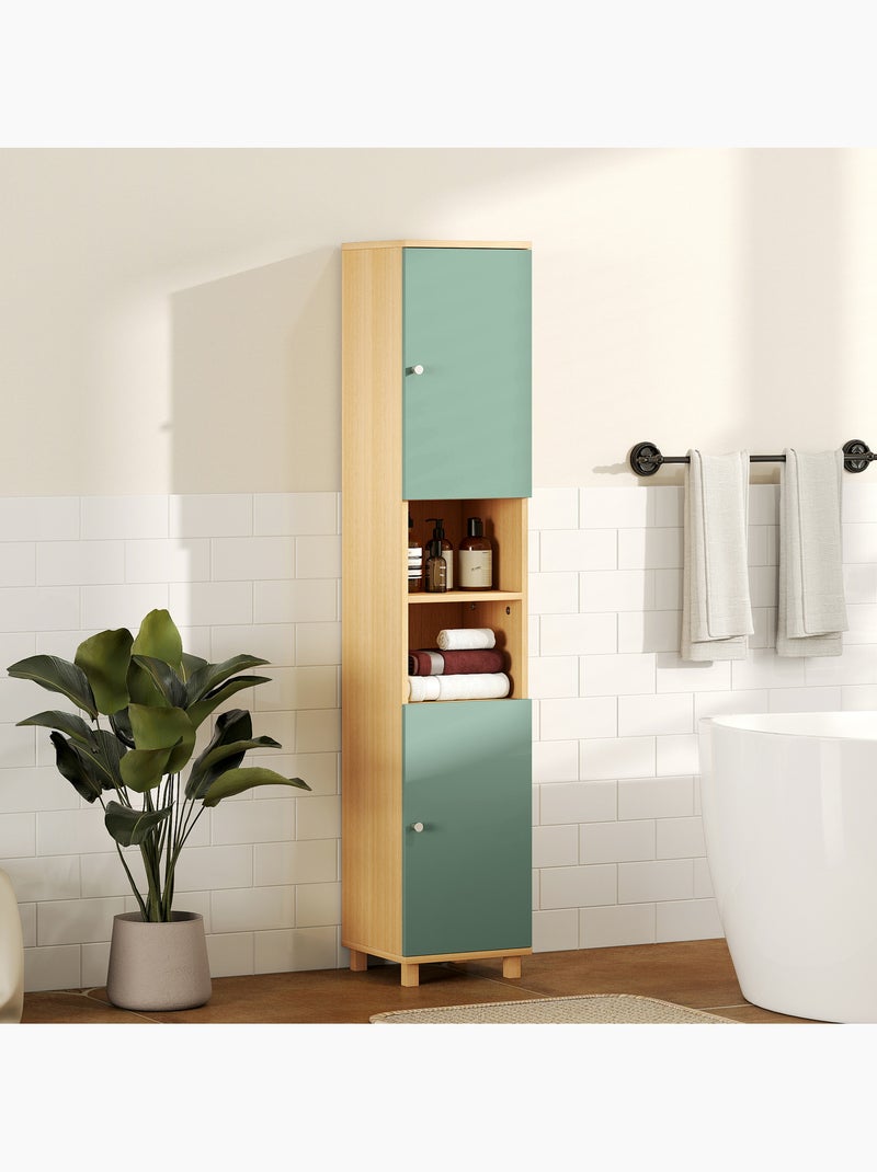 Colonne salle de bain 2 portes 2 étagères 2 niches effet bois vert d'eau Vert - Kiabi