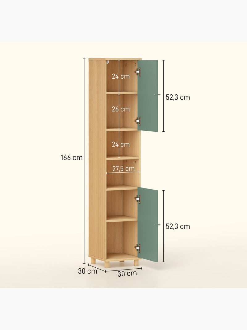 Colonne salle de bain 2 portes 2 étagères 2 niches effet bois vert d'eau Vert - Kiabi