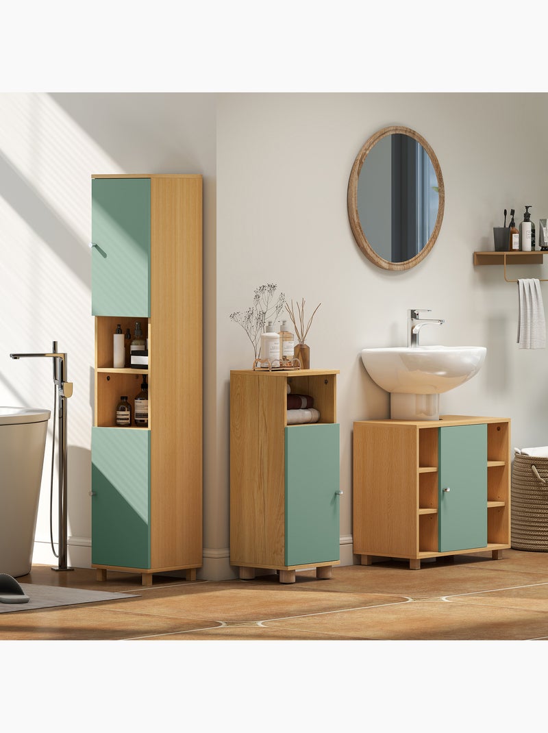 Colonne salle de bain 2 portes 2 étagères 2 niches effet bois vert d'eau Vert - Kiabi