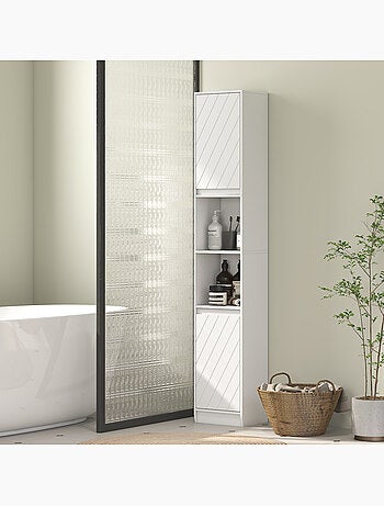 Colonne salle de bain 2 portes étagère 2 niches blanc