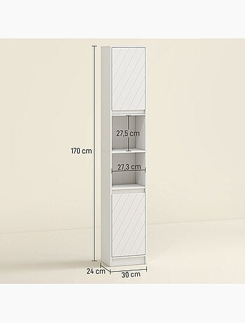 Colonne salle de bain 2 portes étagère 2 niches blanc