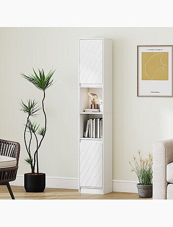 Colonne salle de bain 2 portes étagère 2 niches blanc