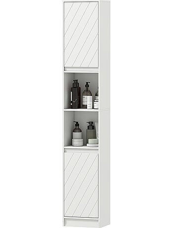 Colonne salle de bain 2 portes étagère 2 niches blanc