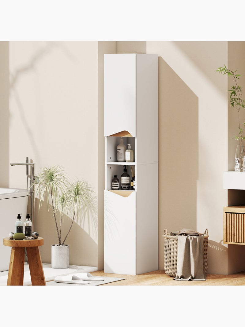 Colonne salle de bain 2 portes étagères niches effet bois clair blanc Blanc Blanc - Kiabi