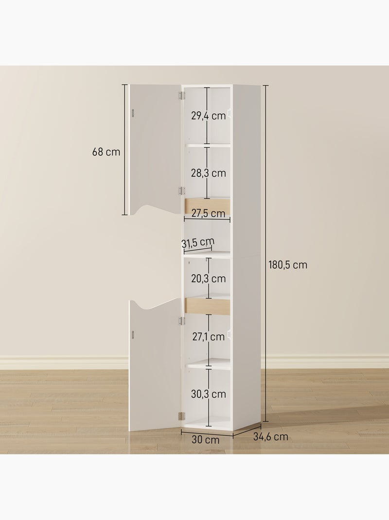 Colonne salle de bain 2 portes étagères niches effet bois clair blanc Blanc Blanc - Kiabi