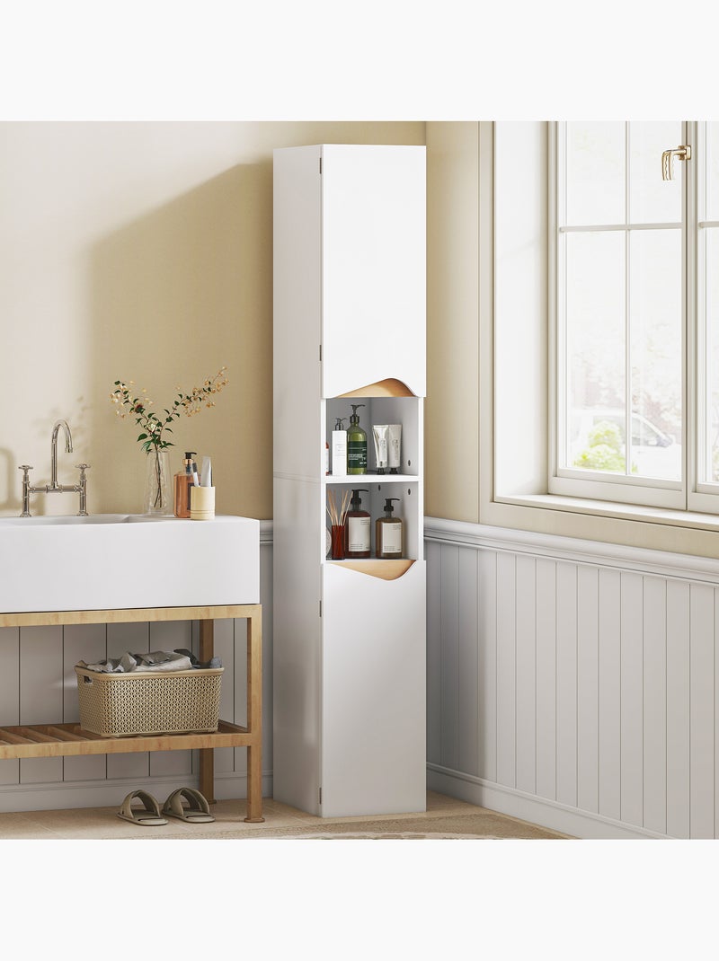 Colonne salle de bain 2 portes étagères niches effet bois clair blanc Blanc Blanc - Kiabi