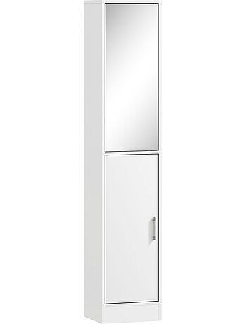 Colonne salle de bain 2 portes miroir 5 étagères blanc