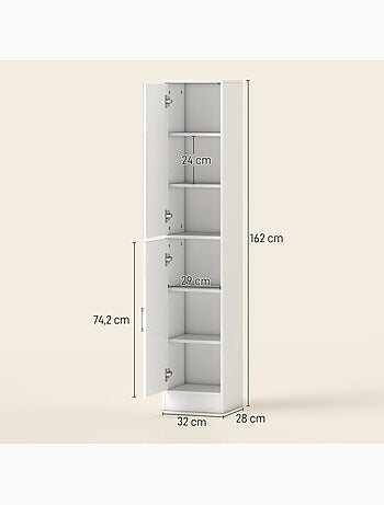 Colonne salle de bain 2 portes miroir 5 étagères blanc