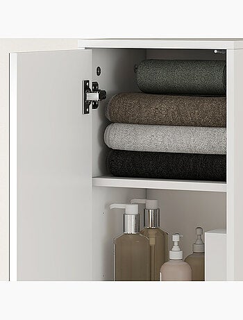 Colonne salle de bain 2 portes miroir 5 étagères blanc