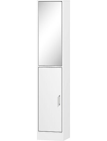 Colonne salle de bain 2 portes miroir 5 étagères blanc