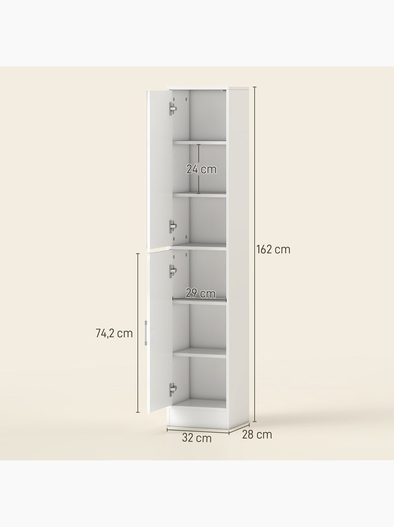 Colonne salle de bain 2 portes miroir 5 étagères blanc Blanc Blanc - Kiabi