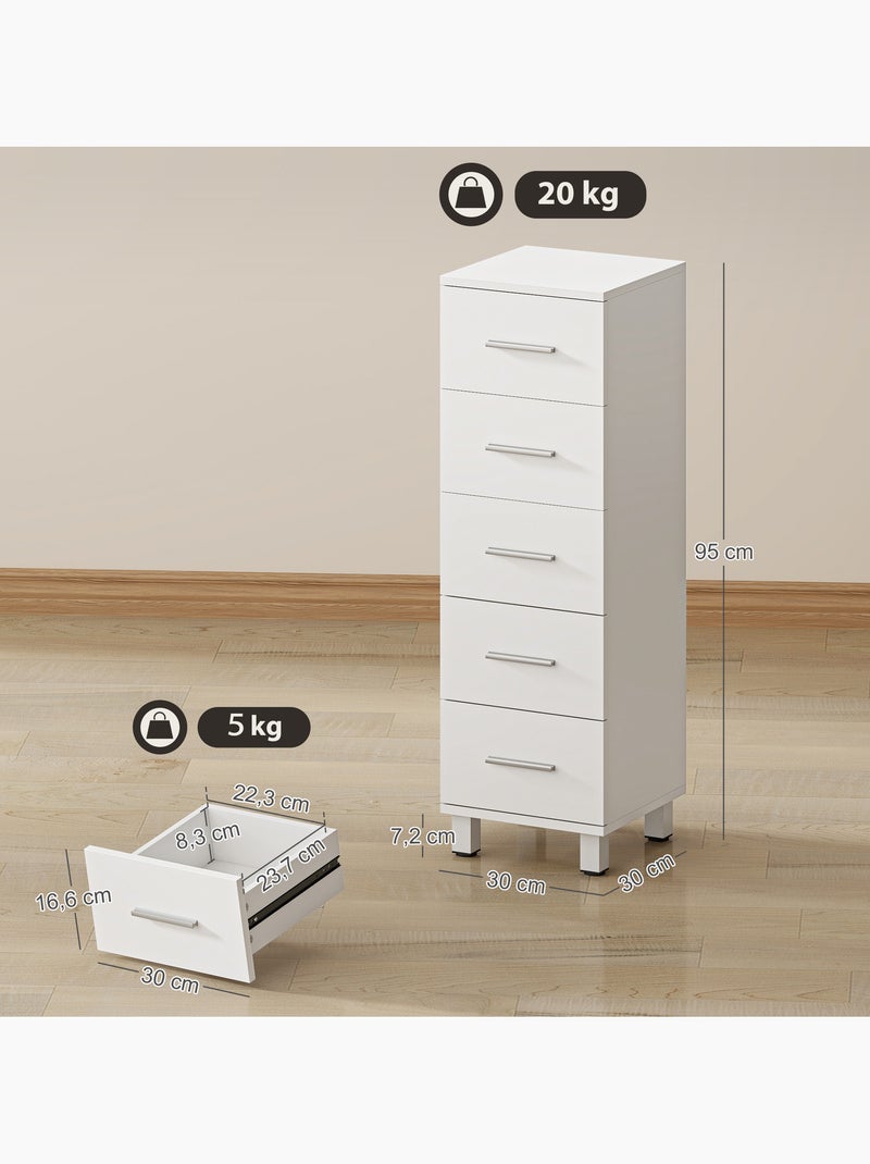 Colonne salle de bain 5 tiroirs poignées alu blanc Blanc Blanc - Kiabi