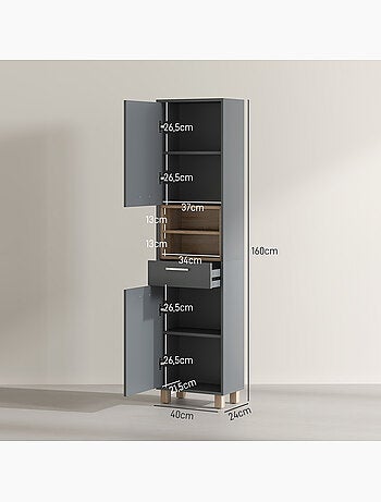 Colonne salle de bain design - 2 portes, 2 niches, tiroir - gris effet bois
