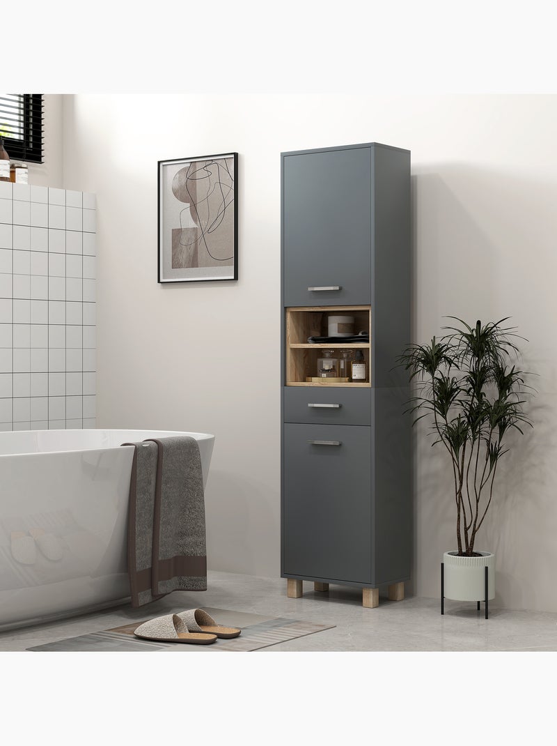 Colonne salle de bain design - 2 portes, 2 niches, tiroir - gris effet bois Gris - Kiabi