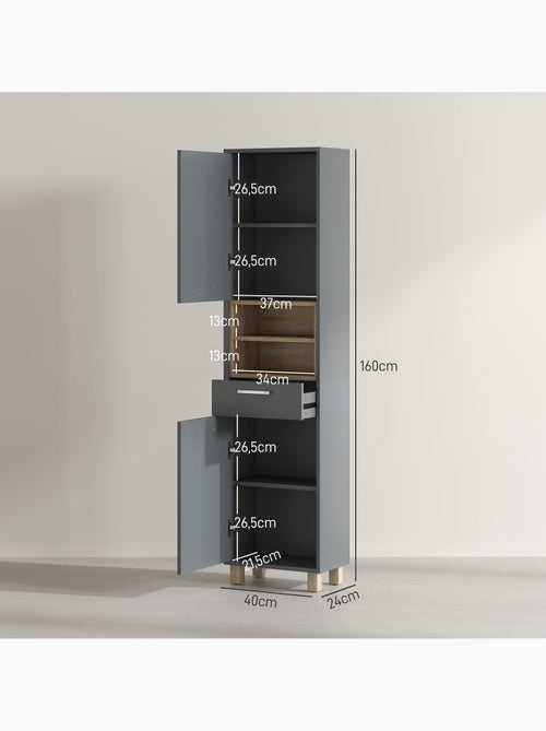 Colonne salle de bain design - 2 portes, 2 niches, tiroir - gris effet bois - Kiabi