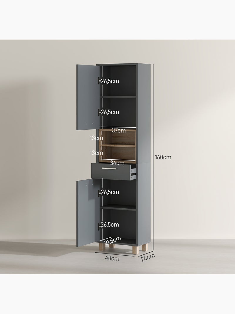 Colonne salle de bain design - 2 portes, 2 niches, tiroir - gris effet bois Gris - Kiabi