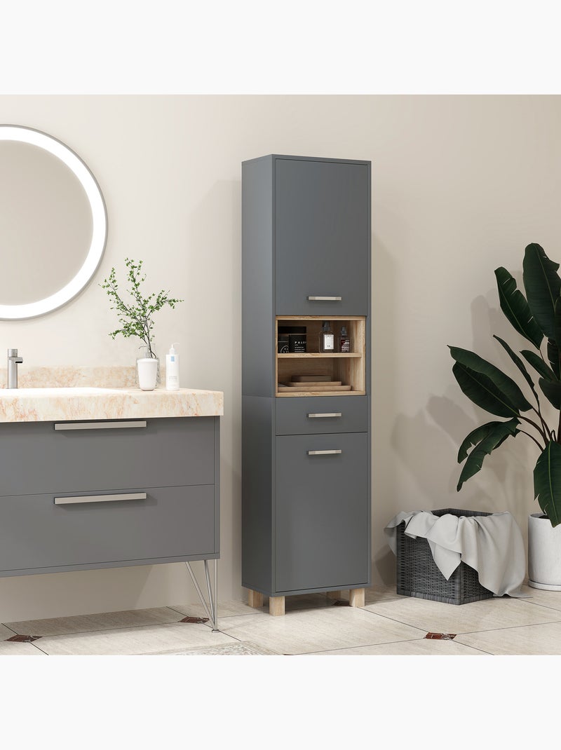 Colonne salle de bain design - 2 portes, 2 niches, tiroir - gris effet bois Gris - Kiabi