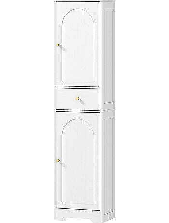 Colonne salle de bain design - 2 portes, 3 étagères, tiroir - blanc doré