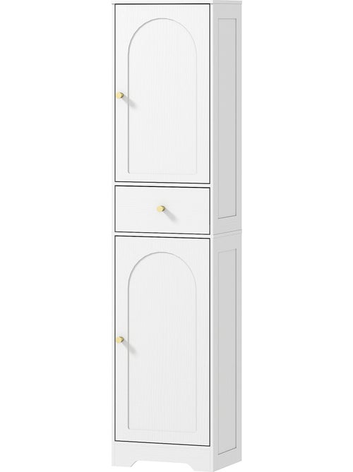 Colonne salle de bain design - 2 portes, 3 étagères, tiroir - blanc doré - Kiabi
