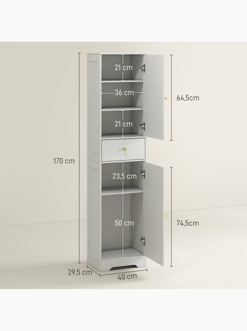 Colonne salle de bain design - 2 portes, 3 étagères, tiroir - blanc doré - Kiabi