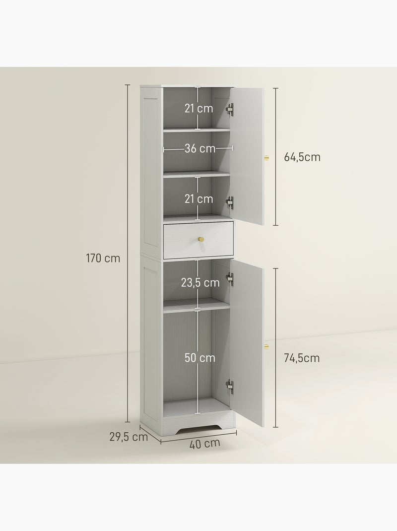 Colonne salle de bain design - 2 portes, 3 étagères, tiroir - blanc doré Blanc Blanc - Kiabi