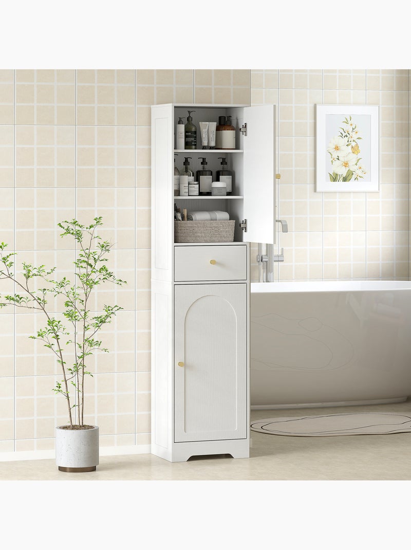 Colonne salle de bain design - 2 portes, 3 étagères, tiroir - blanc doré Blanc Blanc - Kiabi