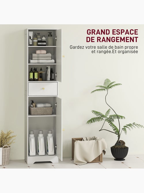 Colonne salle de bain design - 2 portes, 3 étagères, tiroir - blanc doré - Kiabi