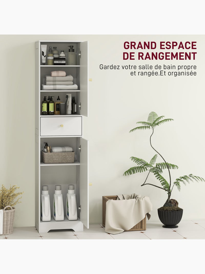 Colonne salle de bain design - 2 portes, 3 étagères, tiroir - blanc doré Blanc Blanc - Kiabi