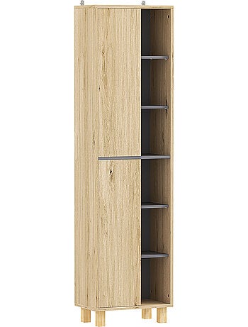Colonne salle de bain design - 2 portes, 4 étagères, 6 niches - gris effet bois