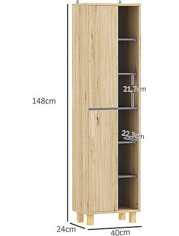 Colonne salle de bain design - 2 portes, 4 étagères, 6 niches - gris effet bois