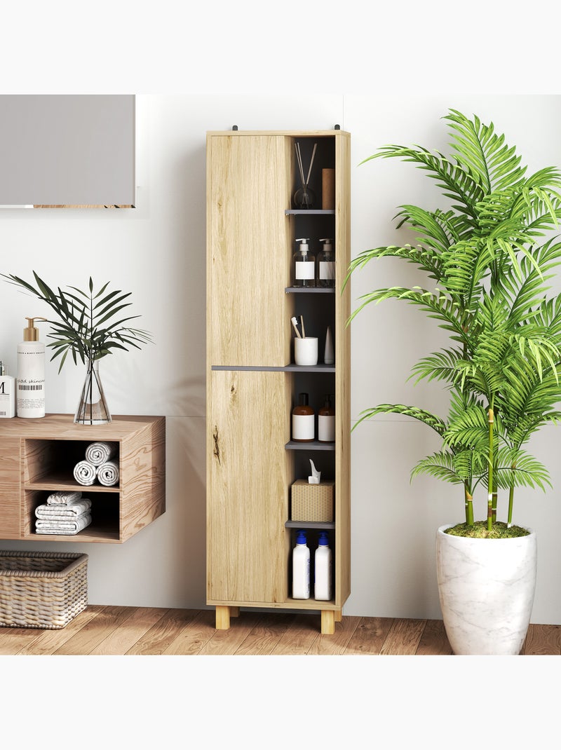 Colonne salle de bain design - 2 portes, 4 étagères, 6 niches - gris effet bois Beige - Kiabi