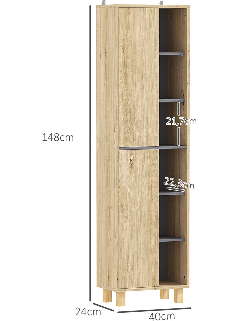 Colonne salle de bain design - 2 portes, 4 étagères, 6 niches - gris effet bois Beige - Kiabi