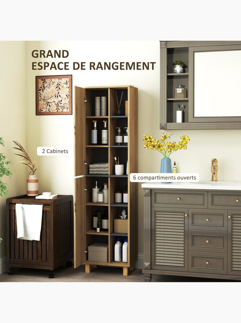 Colonne salle de bain design - 2 portes, 4 étagères, 6 niches - gris effet bois Beige - Kiabi