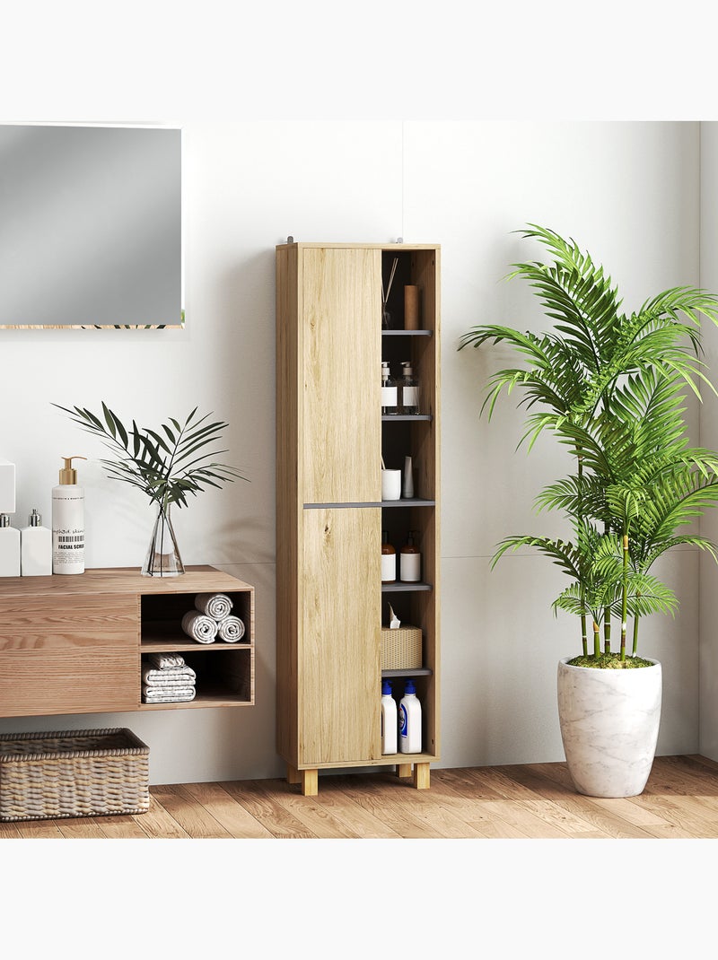 Colonne salle de bain design - 2 portes, 4 étagères, 6 niches - gris effet bois Beige - Kiabi