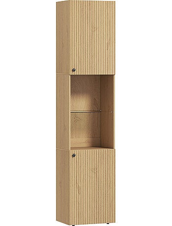 Colonne salle de bain design naturel 2 portes étagère verre