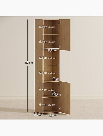 Colonne salle de bain design naturel 2 portes étagère verre