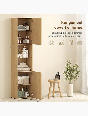 Colonne salle de bain design naturel 2 portes étagère verre