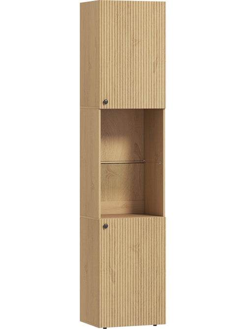Colonne salle de bain design naturel 2 portes étagère verre - Kiabi