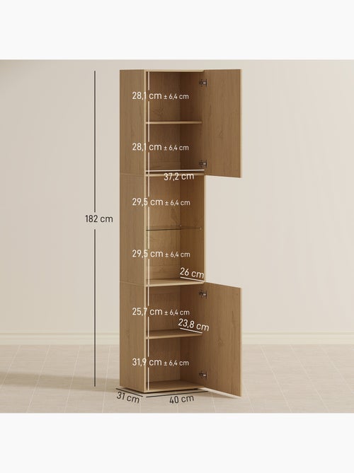 Colonne salle de bain design naturel 2 portes étagère verre - Kiabi