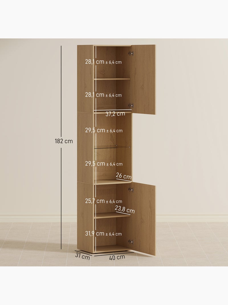 Colonne salle de bain design naturel 2 portes étagère verre Beige - Kiabi