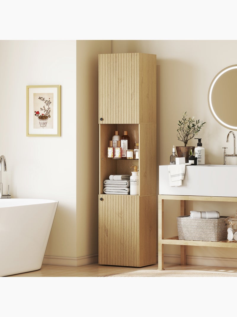 Colonne salle de bain design naturel 2 portes étagère verre Beige - Kiabi