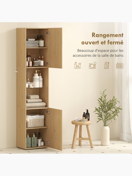 Colonne salle de bain design naturel 2 portes étagère verre - Kiabi
