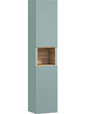 Colonne salle de bain design niche 2 portes effet cannelé bois