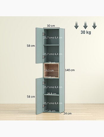 Colonne salle de bain design niche 2 portes effet cannelé bois