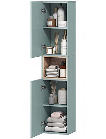 Colonne salle de bain design niche 2 portes effet cannelé bois