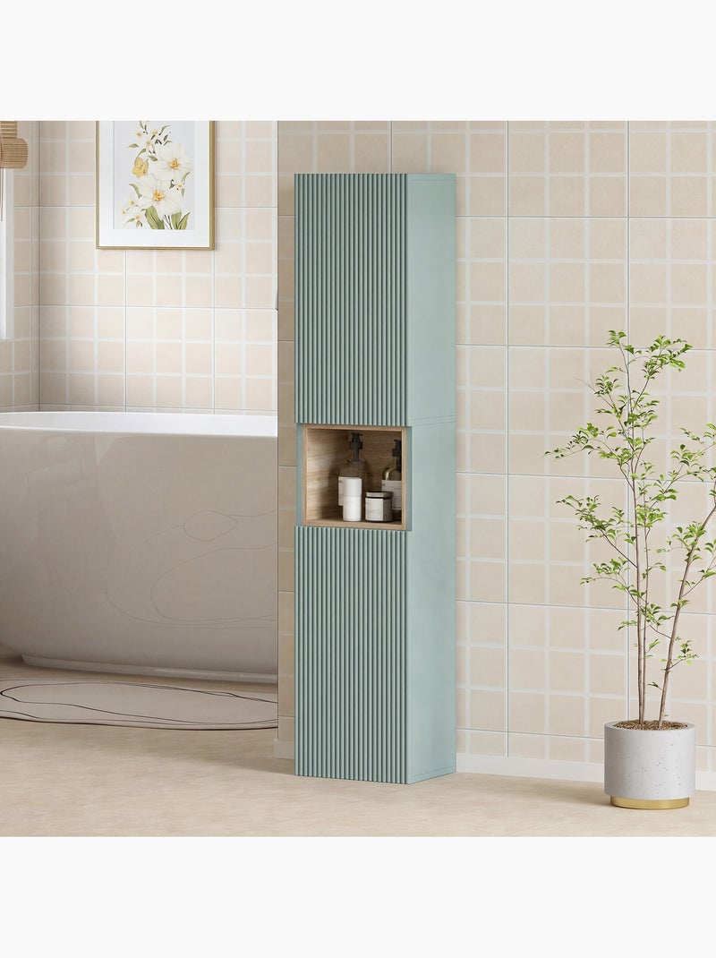 Colonne salle de bain design niche 2 portes effet cannelé bois Vert - Kiabi